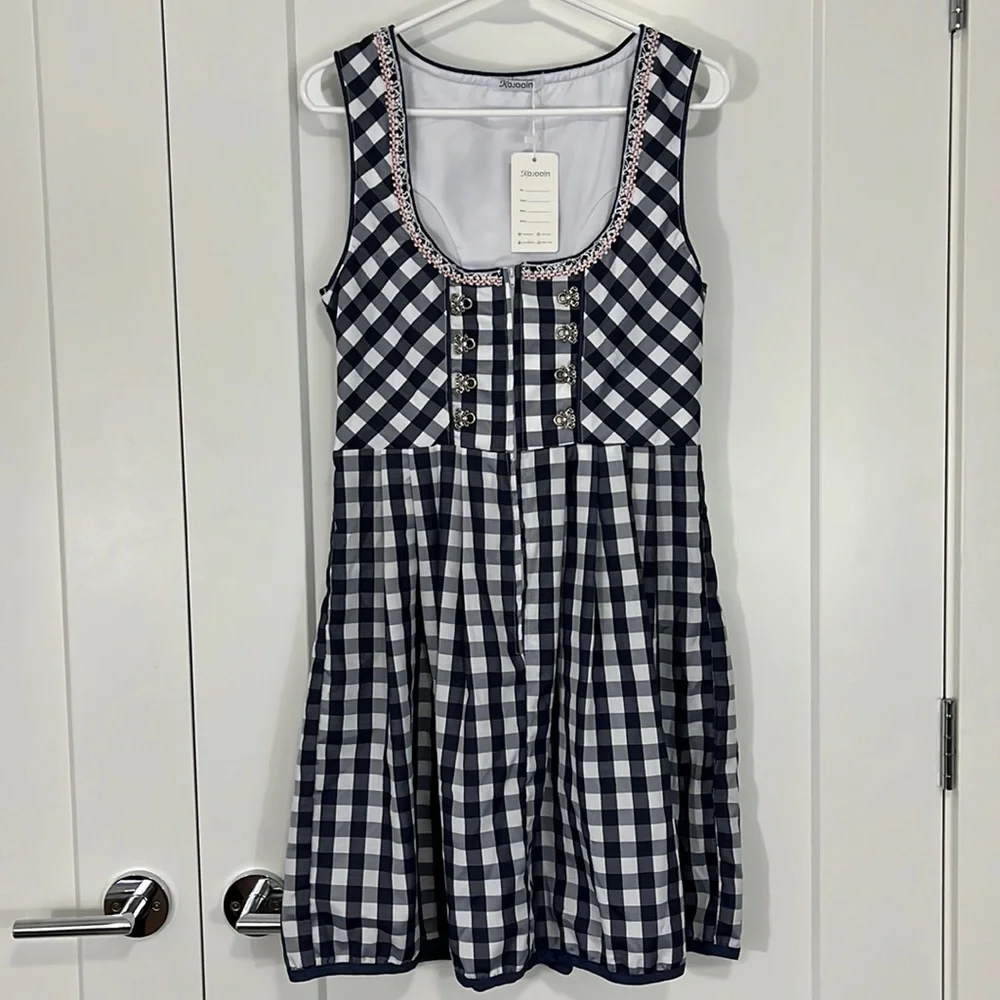New Kojooin Small Blue and White Gingham Tank Zip Up Dress - Picture 2 of 10